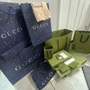 GUCCI bags, boxes, dusters, tags, stationary